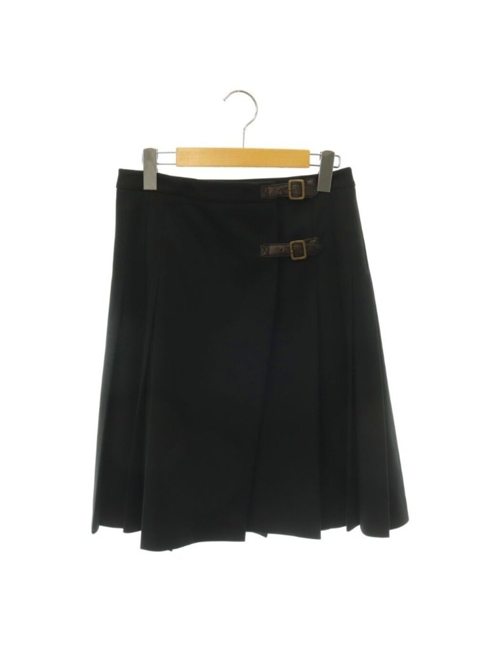 Miu Miu Vintage Belted Pleats Skirt Knee-Length Wrap Black 42